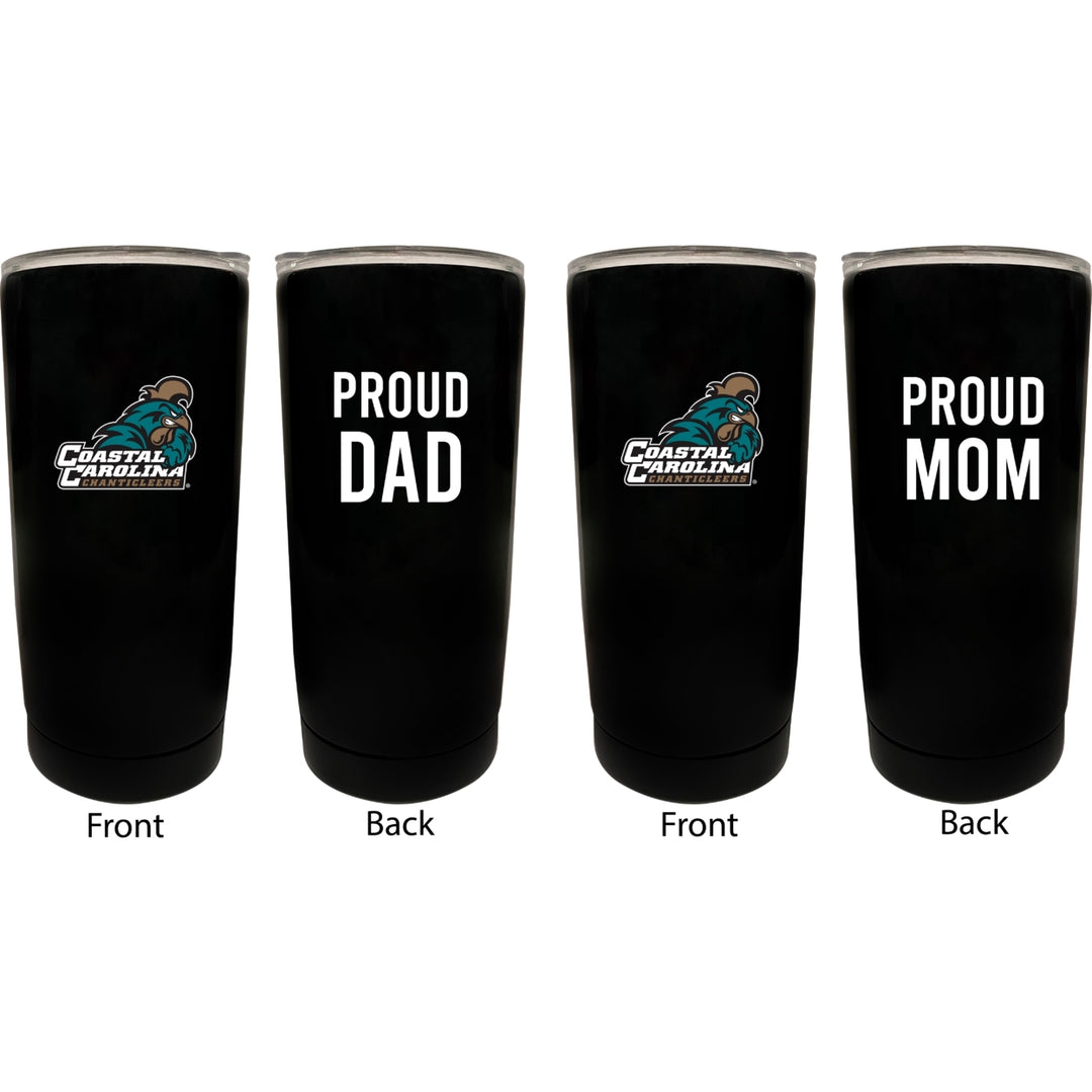 Coastal Carolina University NCAA Insulated Tumbler - 16oz Stainless Steel Travel Mug Proud Mom and Dad Design Black Image 1