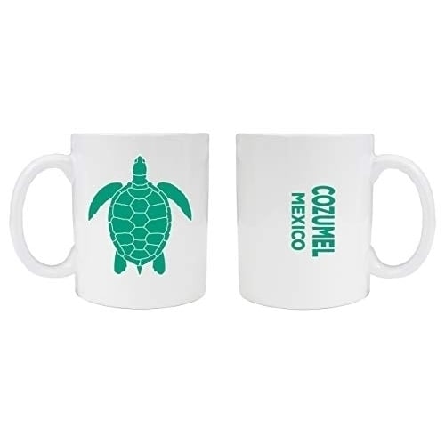 Cozumel Mexico Souvenir White Ceramic Coffee Mug 2 Pack Turtle Design Image 1