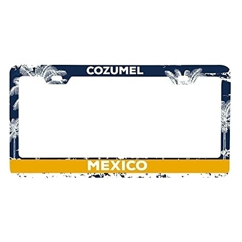 Cozumel Mexico Metal License Plate Frame Distressed Palm Design Image 1