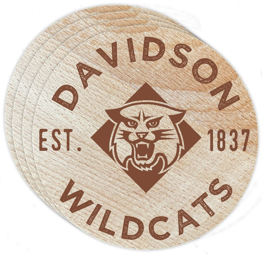 Davidson College Officially Licensed Wood Coasters (4-Pack) - Laser Engraved, Never Fade Design Image 1