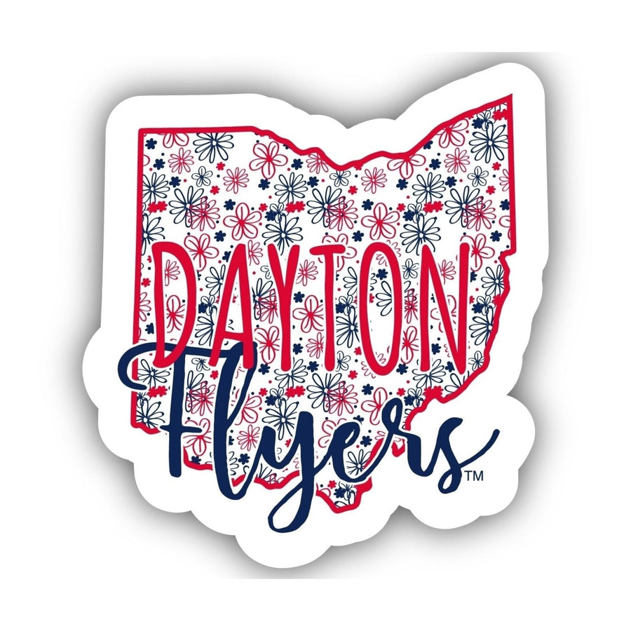 Dayton Flyers 4-Inch State Shaped NCAA Floral Love Vinyl Sticker - Blossoming School Spirit Decal Image 1