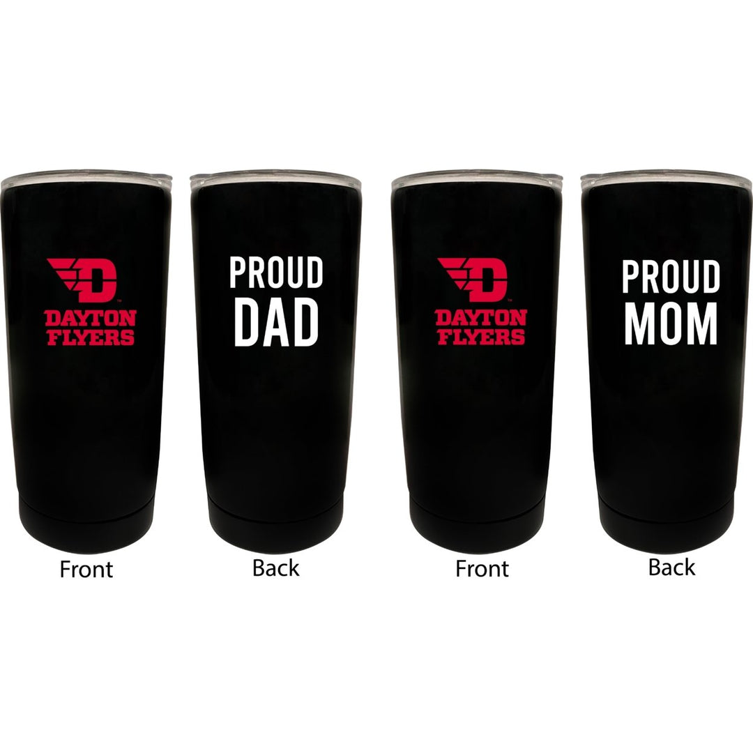 Dayton Flyers NCAA Insulated Tumbler - 16oz Stainless Steel Travel Mug Proud Mom and Dad Design Black Image 1