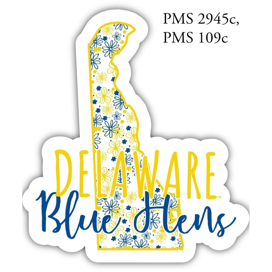 Delaware Blue Hens 4-Inch State Shaped NCAA Floral Love Vinyl Sticker - Blossoming School Spirit Decal Image 1