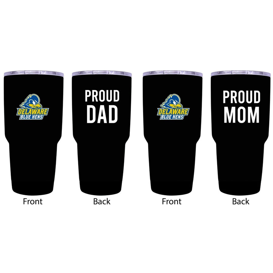 Delaware Blue Hens Proud Parent 24 oz Insulated Tumblers Set - Black, Mom and Dad Edition Image 1