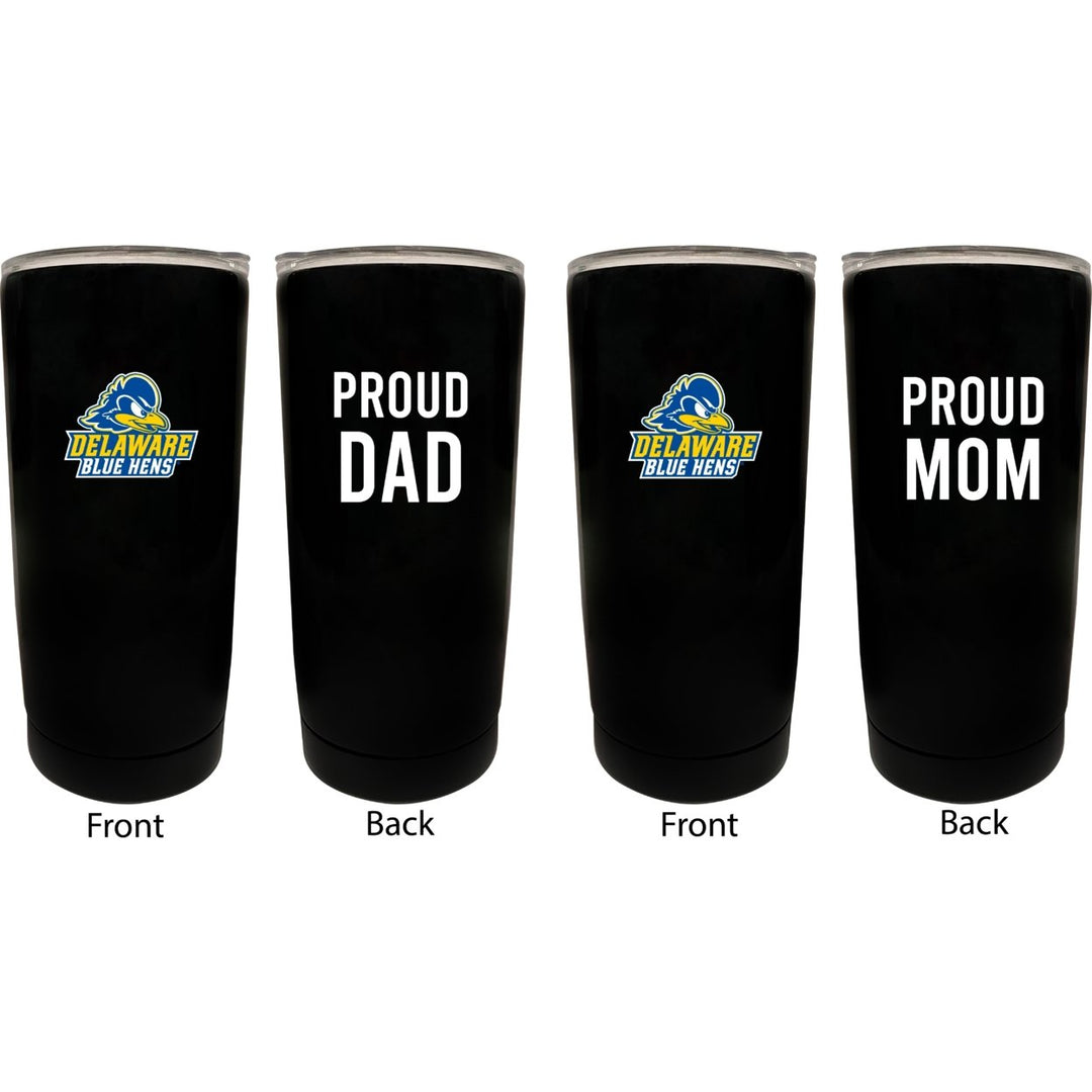 Delaware Blue Hens NCAA Insulated Tumbler - 16oz Stainless Steel Travel Mug Proud Mom and Dad Design Black Image 1