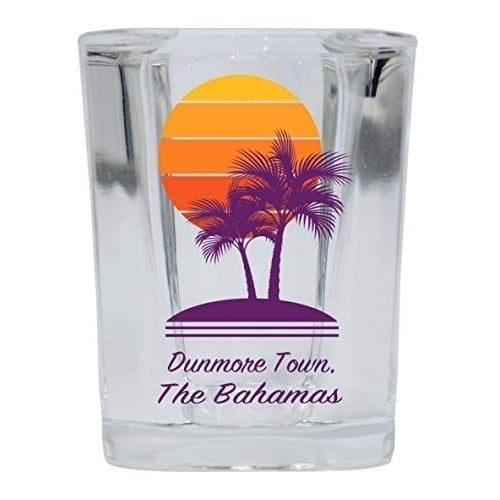 Dunmore Town The Bahamas Souvenir 2 Ounce Square Shot Glass Palm Design Image 1