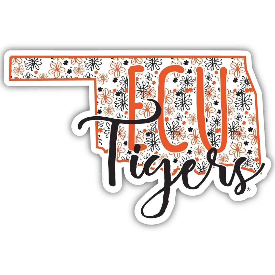 East Central University Tigers 4-Inch State Shaped NCAA Floral Love Vinyl Sticker - Blossoming School Spirit Decal Image 1