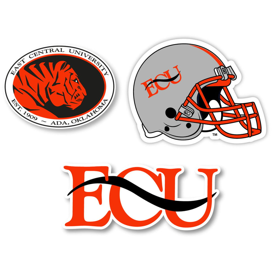 East Central University Tigers 3 Pack 4-Inch Each NCAA Durable School Spirit Vinyl Decal Sticker Image 1