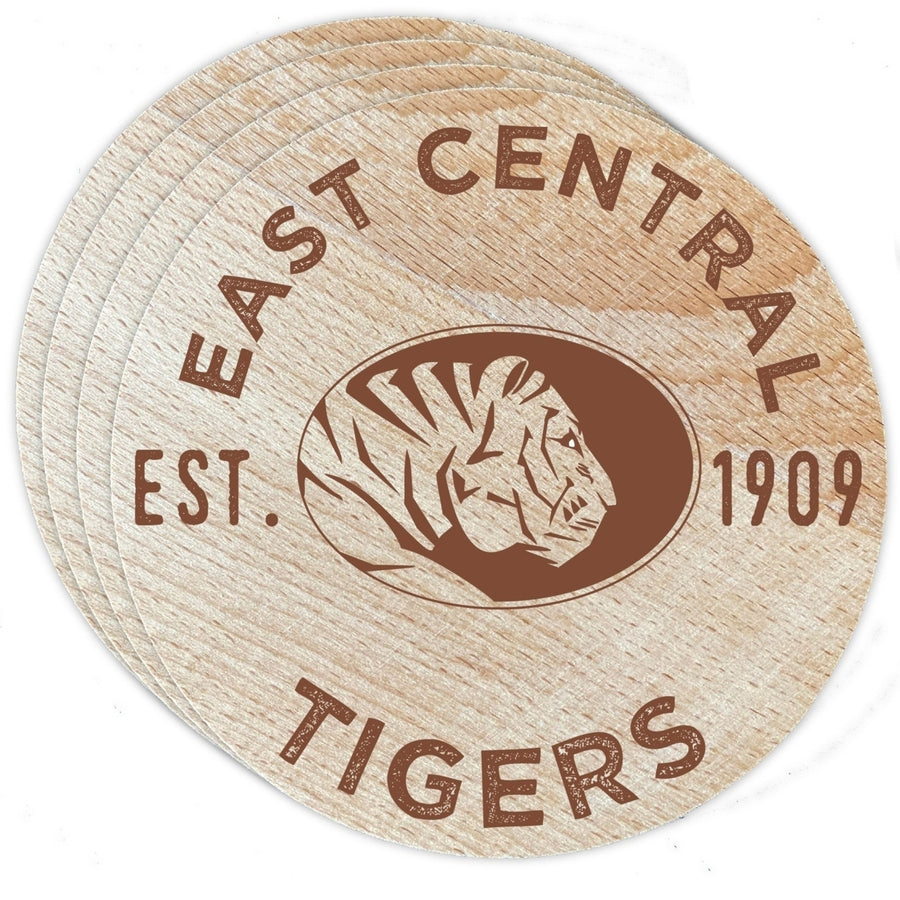 East Central University Tigers Officially Licensed Wood Coasters (4-Pack) - Laser Engraved, Never Fade Design Image 1