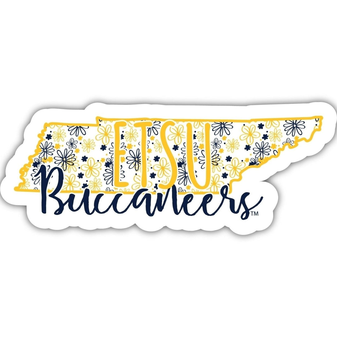 East Tennessee State University 4-Inch State Shaped NCAA Floral Love Vinyl Sticker - Blossoming School Spirit Decal Image 1