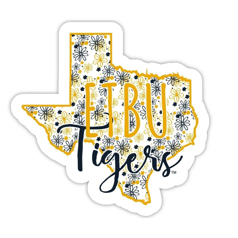 East Texas Baptist University 4-Inch State Shaped NCAA Floral Love Vinyl Sticker - Blossoming School Spirit Decal Image 1