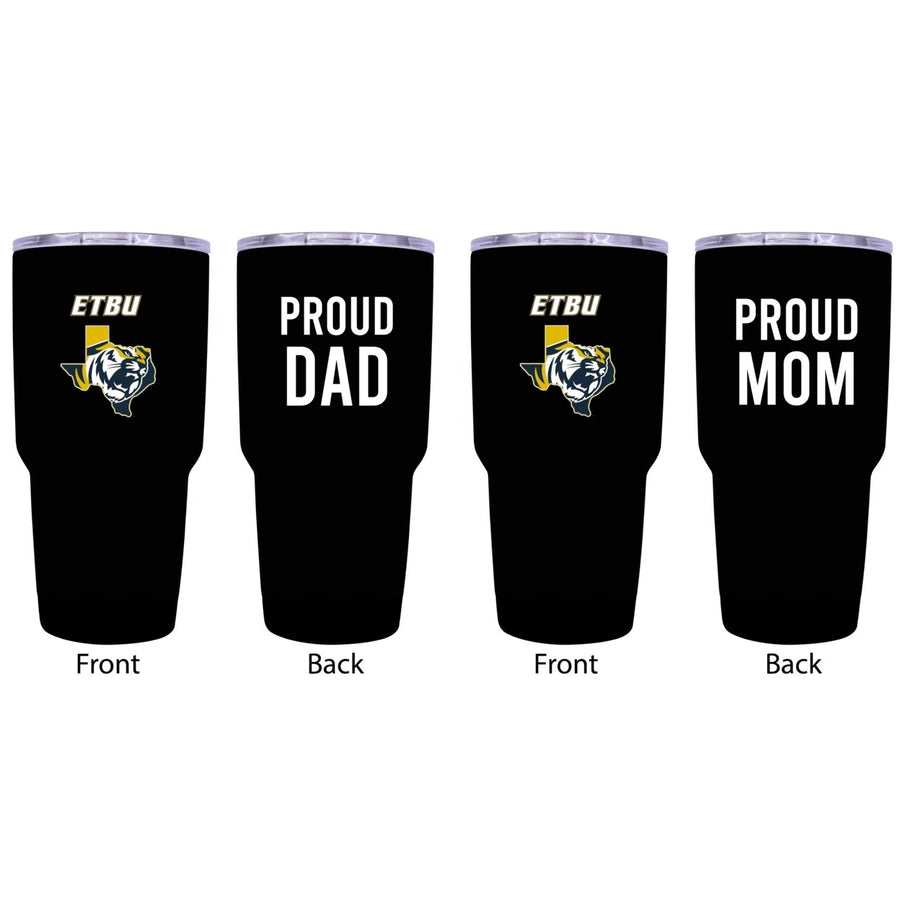 East Texas Baptist University Proud Parent 24 oz Insulated Tumblers Set - Black, Mom and Dad Edition Image 1