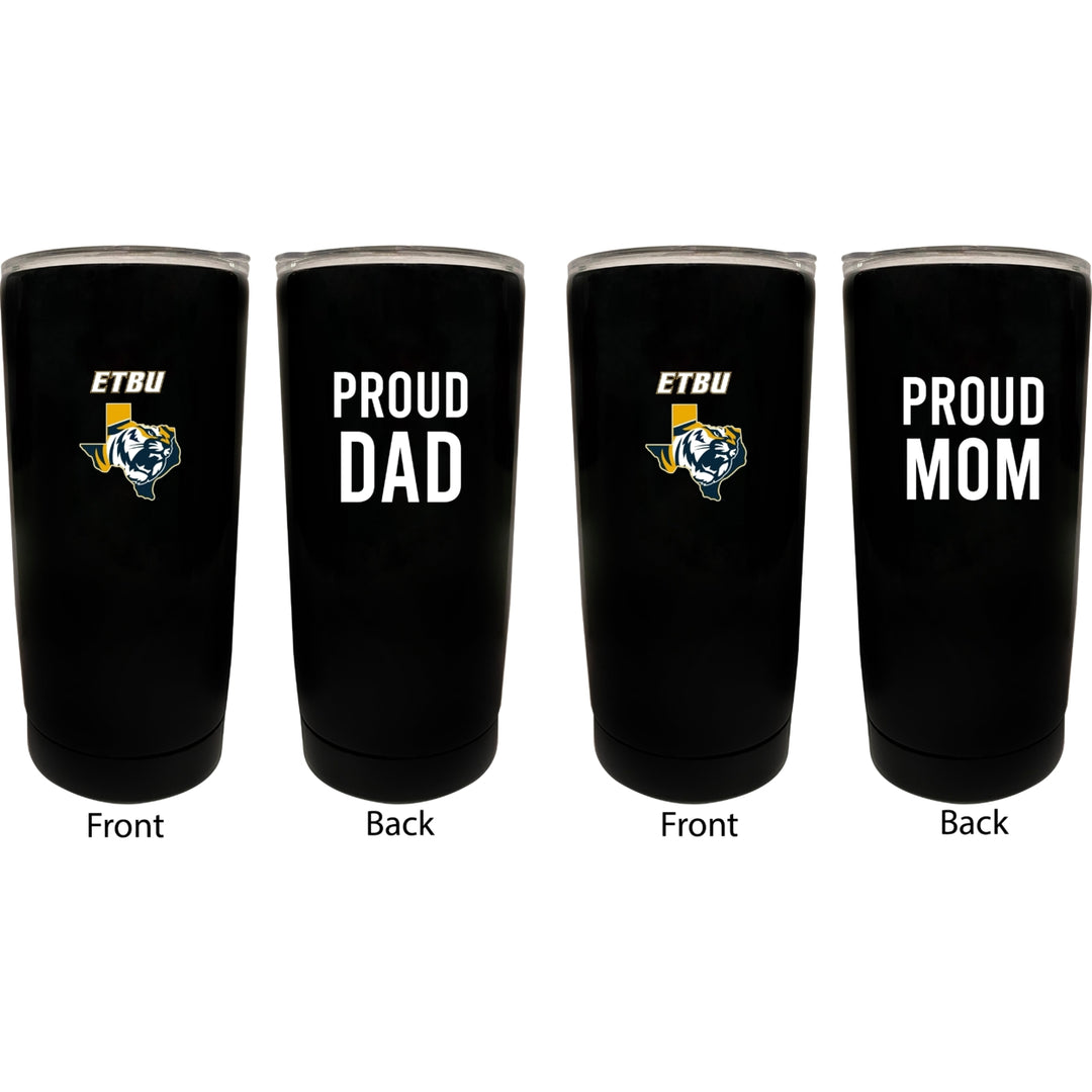 East Texas Baptist University NCAA Insulated Tumbler - 16oz Stainless Steel Travel Mug Proud Mom and Dad Design Black Image 1