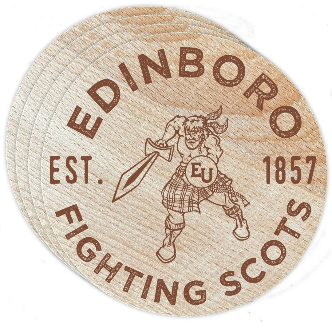 Edinboro University Officially Licensed Wood Coasters (4-Pack) - Laser Engraved, Never Fade Design Image 1