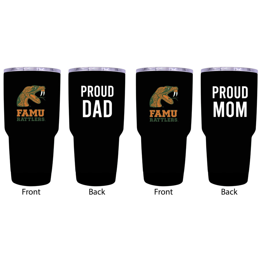 Florida AandM Rattlers Proud Parent 24 oz Insulated Tumblers Set - Black, Mom and Dad Edition Image 1