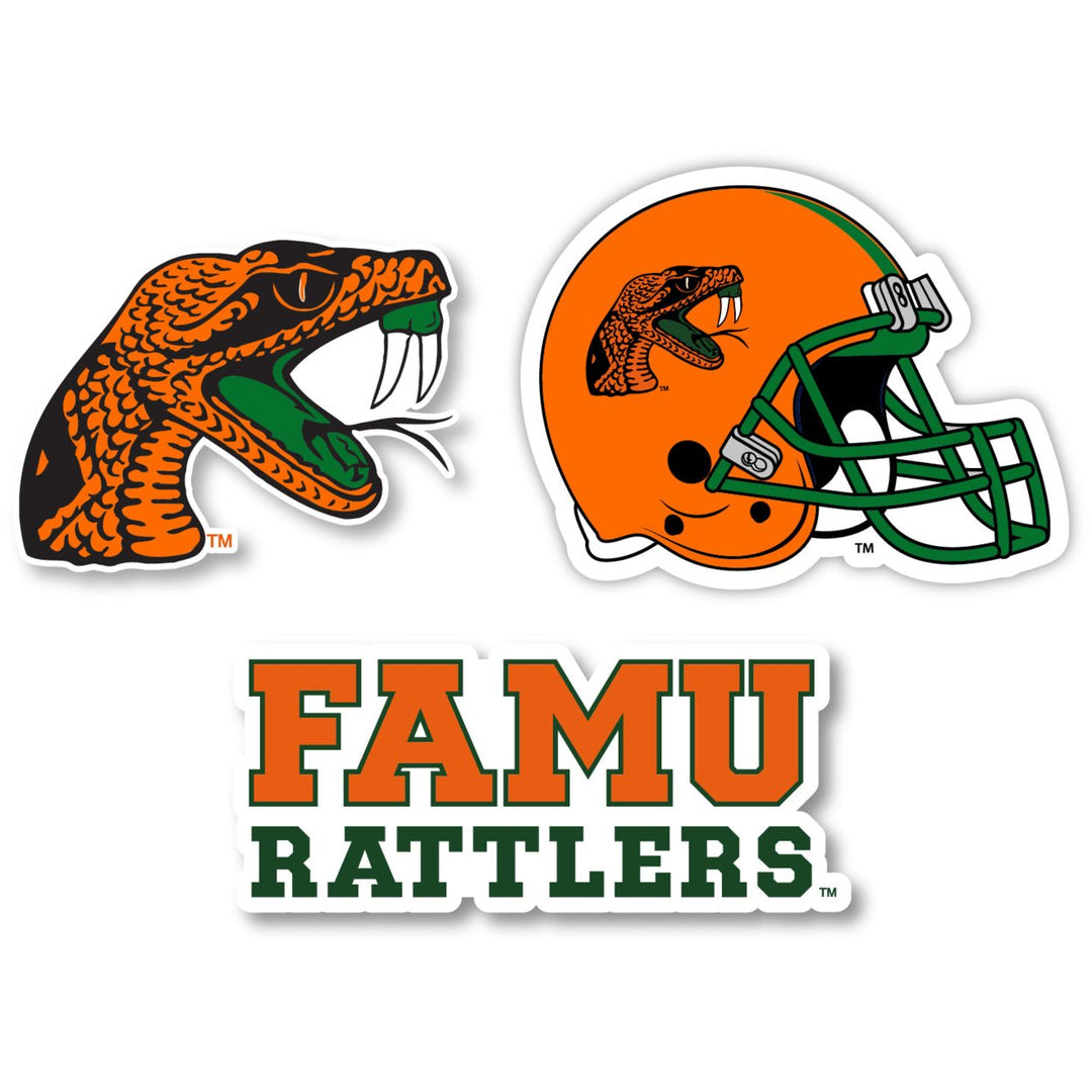 Florida AandM Rattlers 3 Pack 4-Inch Each NCAA Durable School Spirit Vinyl Decal Sticker Image 1