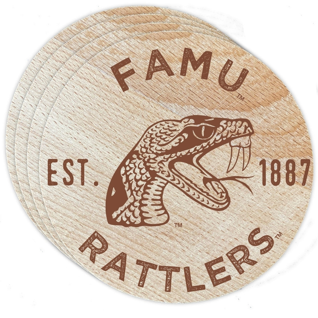 Florida AandM Rattlers Officially Licensed Wood Coasters (4-Pack) - Laser Engraved, Never Fade Design Image 1