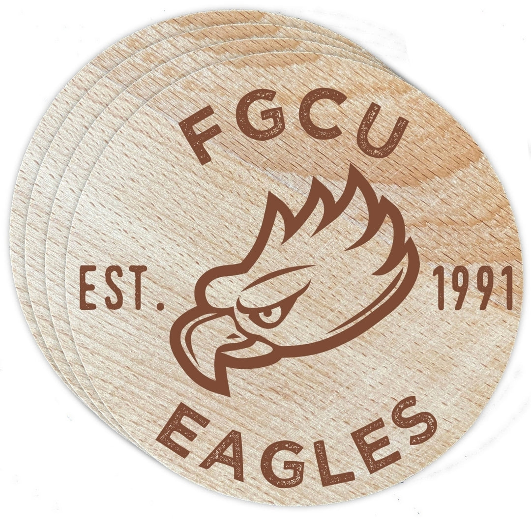 Florida Gulf Coast Eagles Officially Licensed Wood Coasters (4-Pack) - Laser Engraved, Never Fade Design Image 1