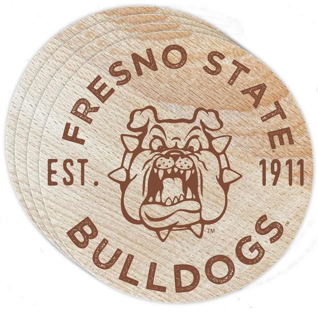 Fresno State Bulldogs Officially Licensed Wood Coasters (4-Pack) - Laser Engraved, Never Fade Design Image 1