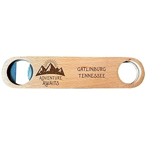 Gatlinburg Tennessee Laser Engraved Wooden Bottle Opener Adventure Awaits Design Image 1