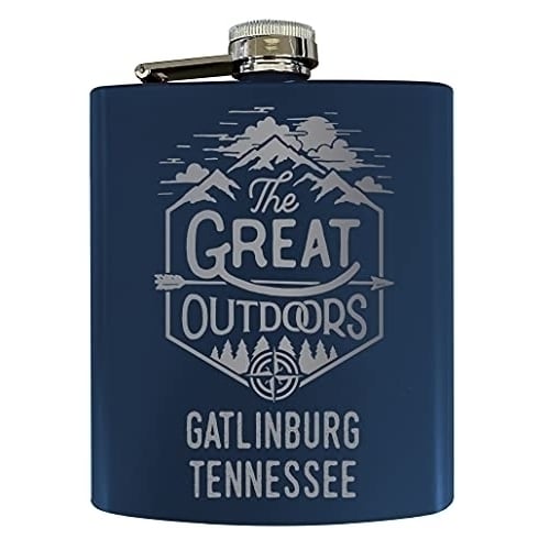 Gatlinburg Tennessee Laser Engraved Explore the Outdoors Souvenir 7 oz Stainless Steel 7 oz Flask Navy Image 1