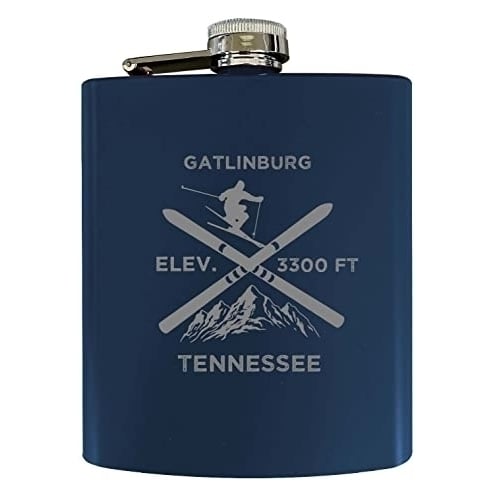 Gatlinburg Tennessee Ski Snowboard Winter Adventures Stainless Steel 7 oz Flask Navy Image 1