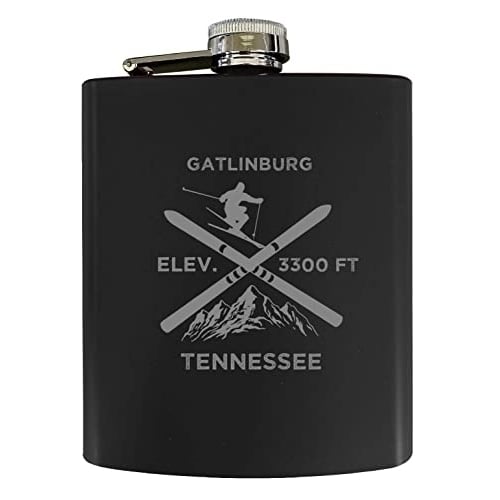 Gatlinburg Tennessee Ski Snowboard Winter Adventures Stainless Steel 7 oz Flask Black Image 1