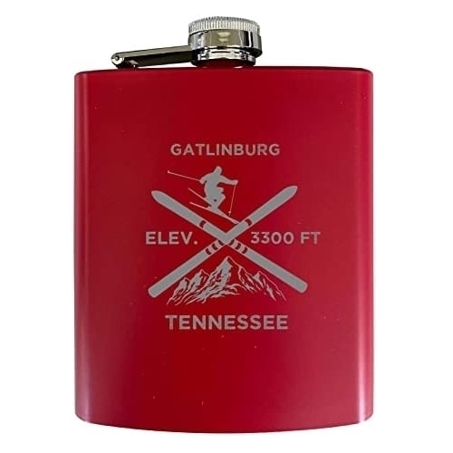 Gatlinburg Tennessee Ski Snowboard Winter Adventures Stainless Steel 7 oz Flask Red Image 1