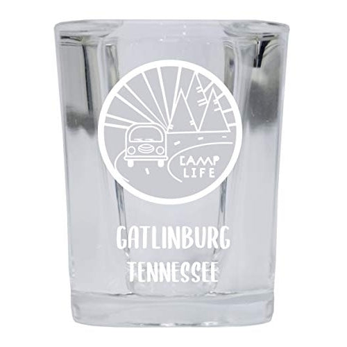Gatlinburg Tennessee Souvenir Laser Engraved 2 Ounce Square Base Liquor Shot Glass 4-Pack Camp Life Design Image 1