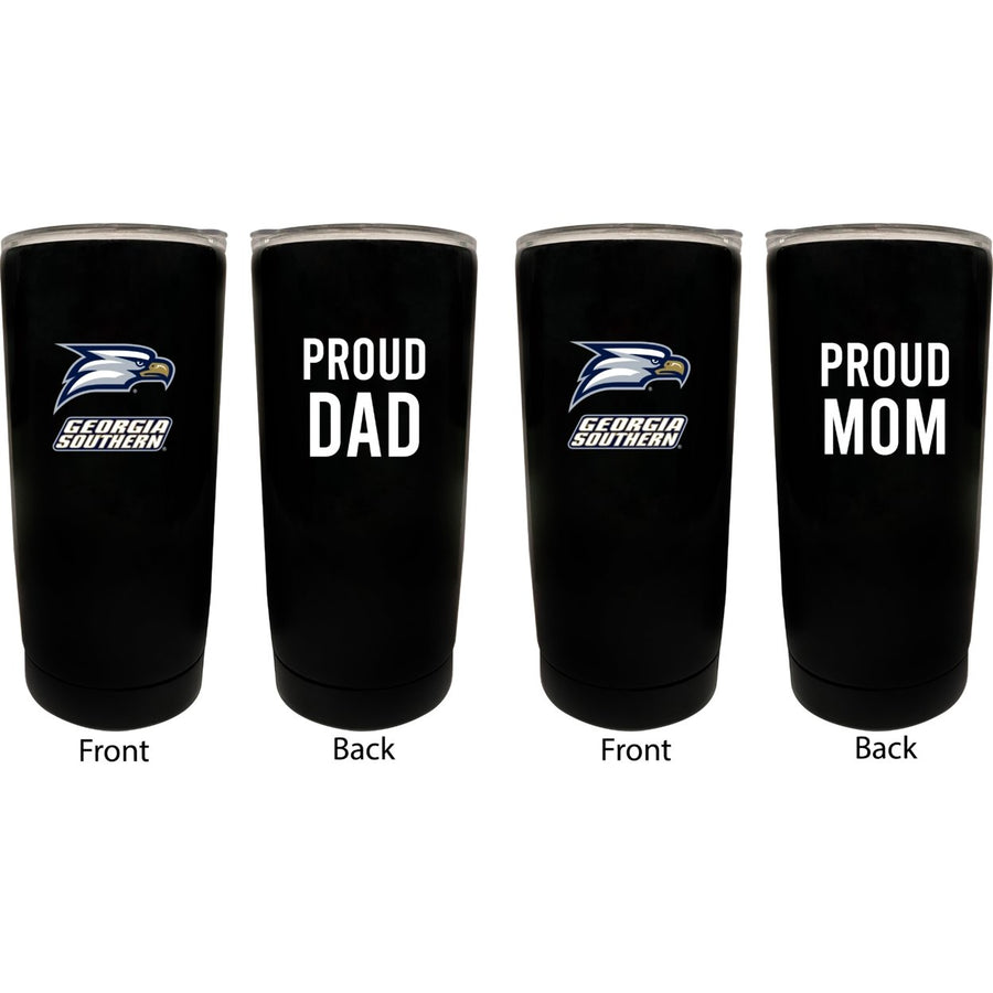 Georgia Southern Eagles NCAA Insulated Tumbler - 16oz Stainless Steel Travel Mug Proud Mom and Dad Design Black Image 1