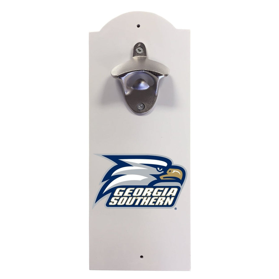 Georgia Southern Eagles Wall-Mounted Bottle Opener  Sturdy Metal with Decorative Wood Base for Home Bars, Rec Rooms and Image 1