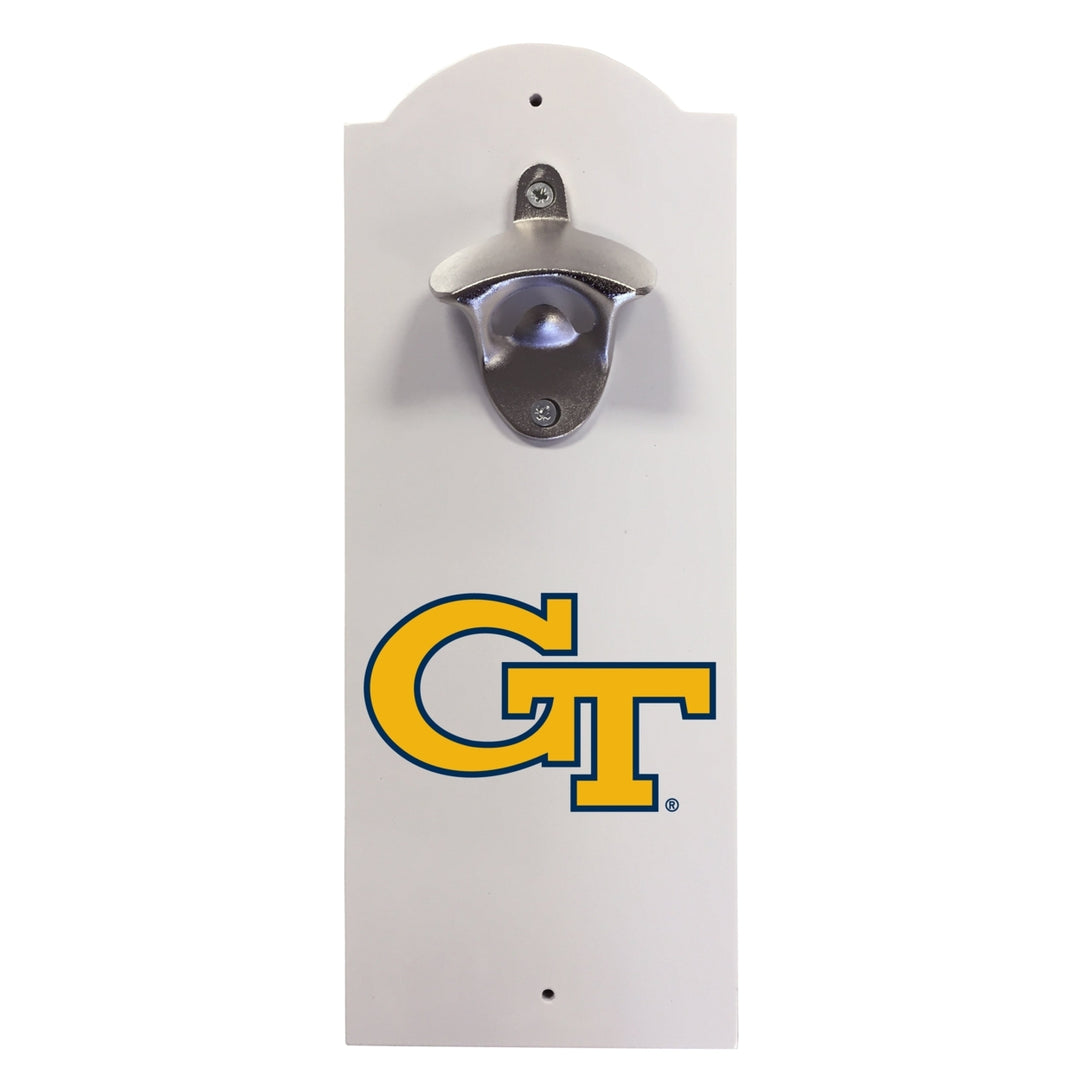 Georgia Tech Yellow Jackets Wall-Mounted Bottle Opener  Sturdy Metal with Decorative Wood Base for Home Bars, Rec Rooms Image 1