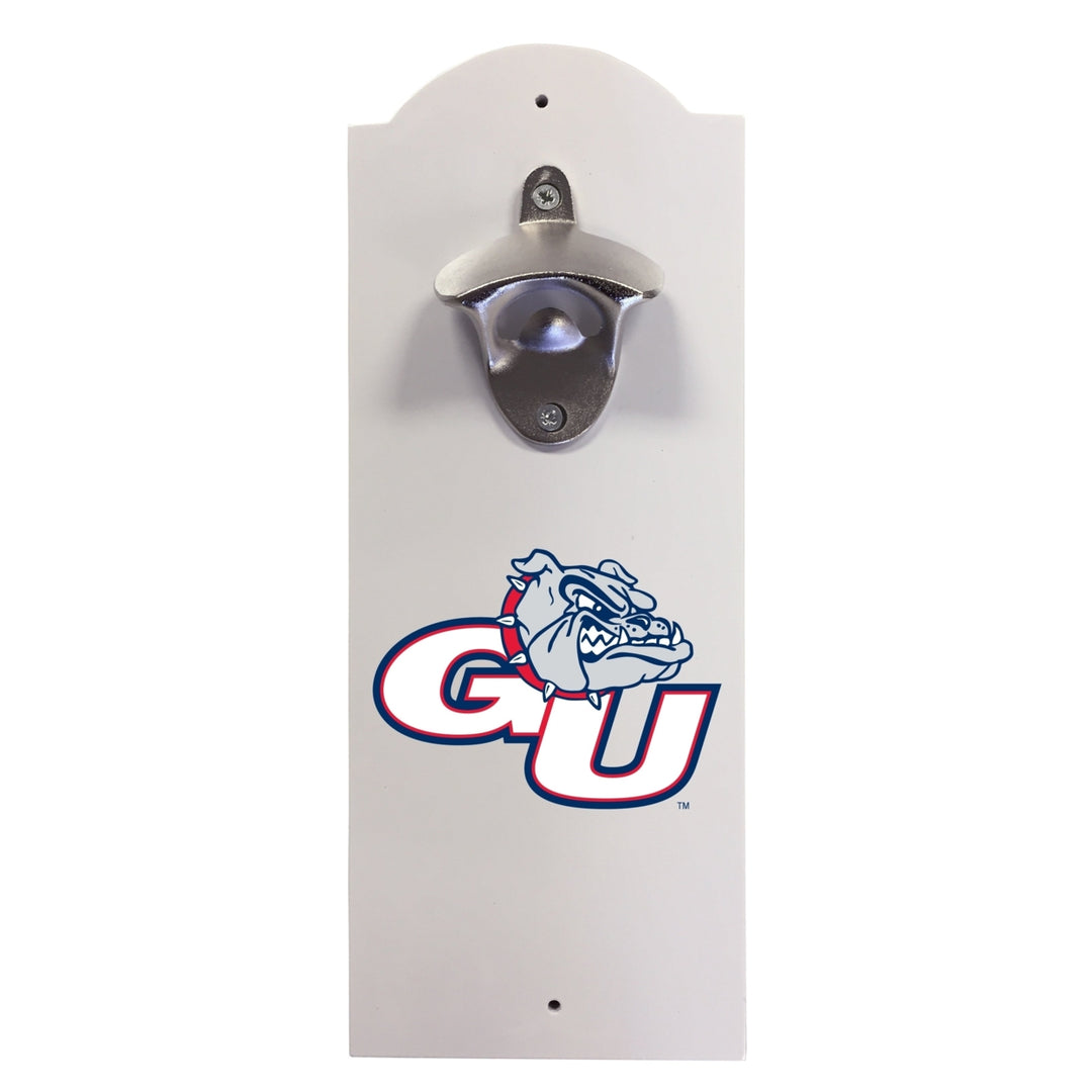 Gonzaga Bulldogs Wall-Mounted Bottle Opener  Sturdy Metal with Decorative Wood Base for Home Bars, Rec Rooms and Fan Image 1