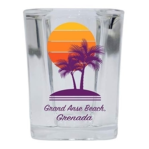 Grand Anse Beach Grenada Souvenir 2 Ounce Square Shot Glass Palm Design Image 1