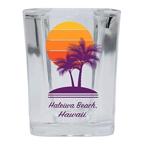 Haleiwa Beach Hawaii Souvenir 2 Ounce Square Shot Glass Palm Design Image 1