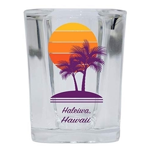 Haleiwa Hawaii Souvenir 2 Ounce Square Shot Glass Palm Design Image 1