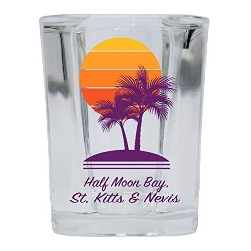 Half Moon Bay St. Kitts and Nevis Souvenir 2 Ounce Square Shot Glass Palm Design Image 1