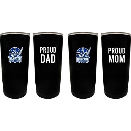 Hampton University NCAA Insulated Tumbler - 16oz Stainless Steel Travel Mug Proud Mom and Dad Design Black Image 1