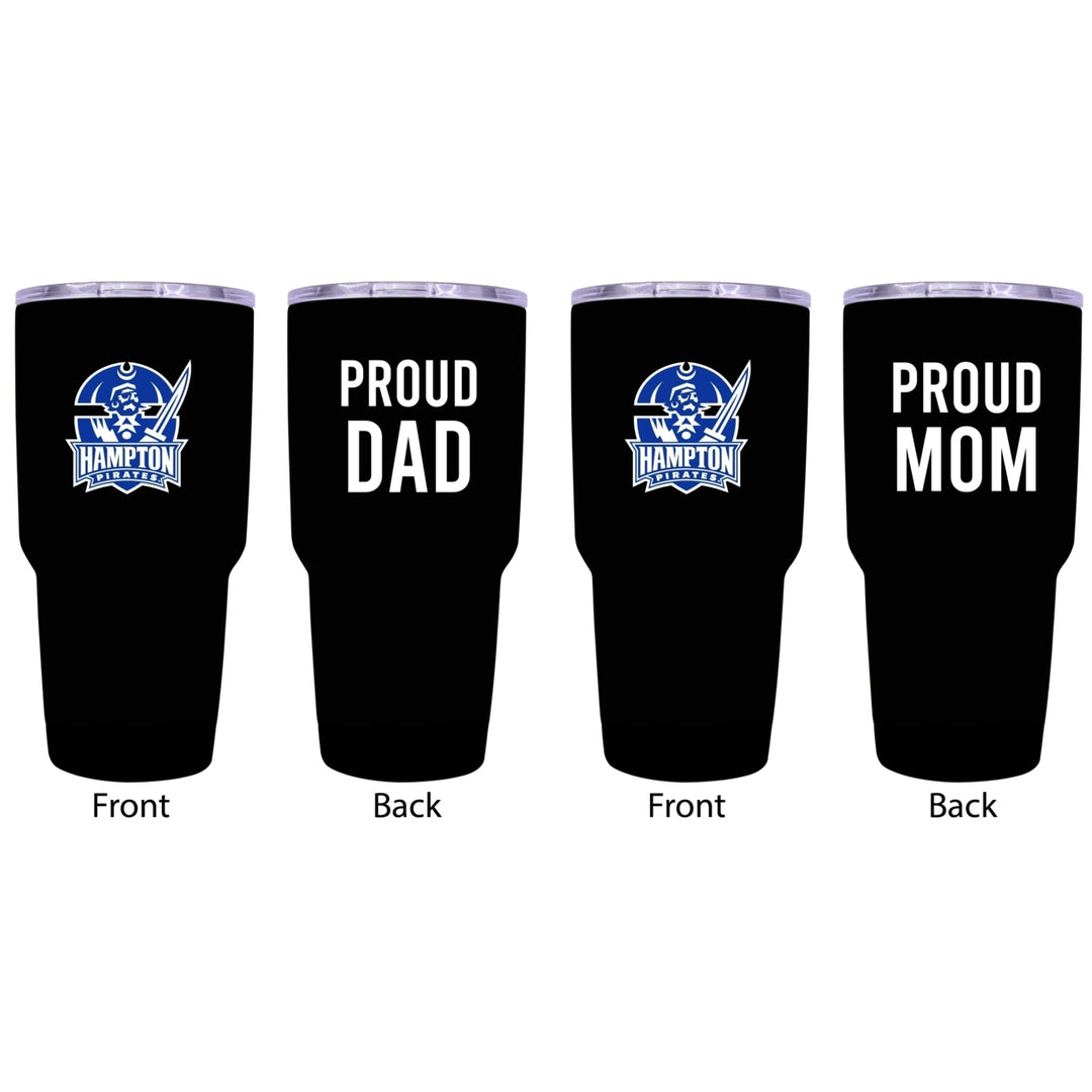 Hampton University Proud Parent 24 oz Insulated Tumblers Set - Black, Mom and Dad Edition Image 1