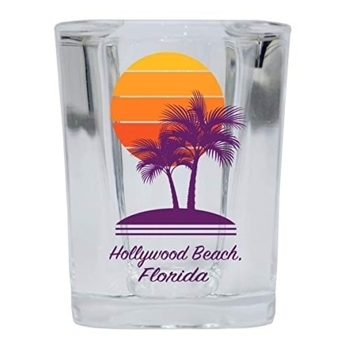 Hollywood Beach Florida Souvenir 2 Ounce Square Shot Glass Palm Design Image 1