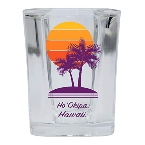 Ho Okipa Hawaii Souvenir 2 Ounce Square Shot Glass Palm Design Image 1