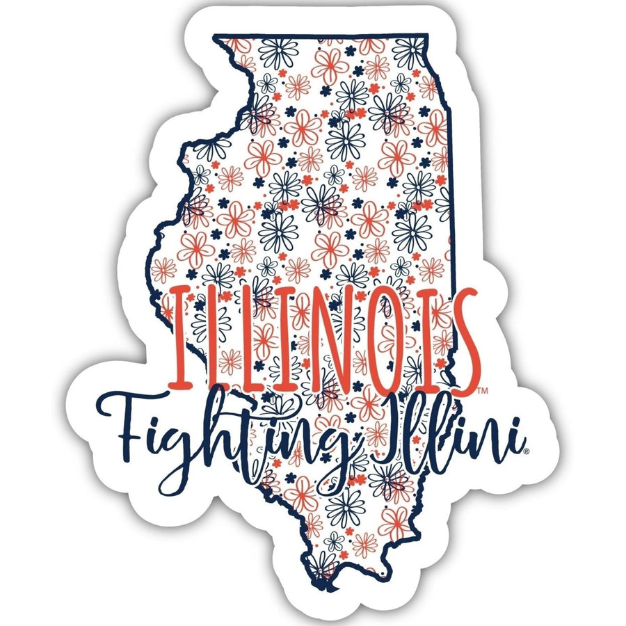 Illinois Fighting Illini 4-Inch State Shaped NCAA Floral Love Vinyl Sticker - Blossoming School Spirit Decal Image 1