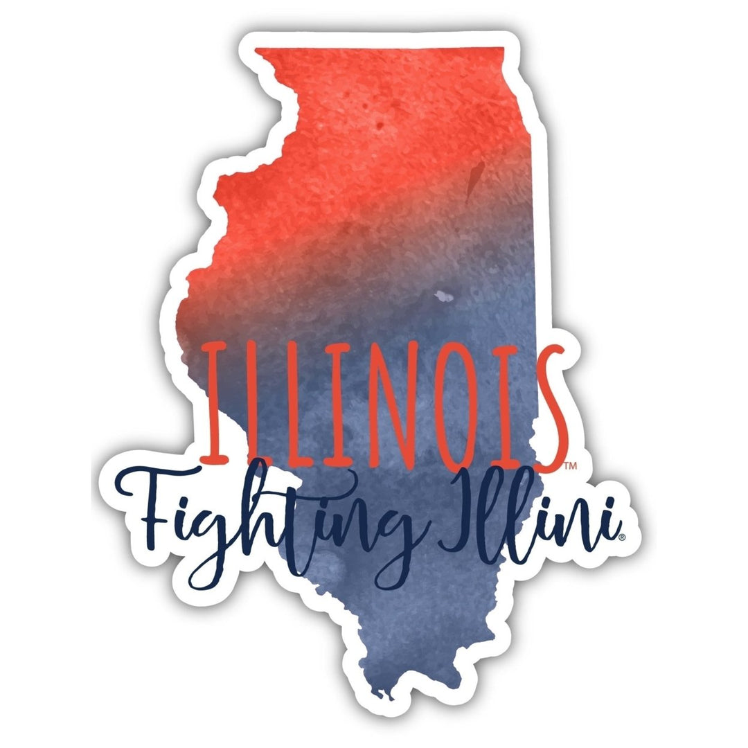 Illinois Fighting Illini 2-Inch on one of its sides Watercolor Design NCAA Durable School Spirit Vinyl Decal Sticker Image 1