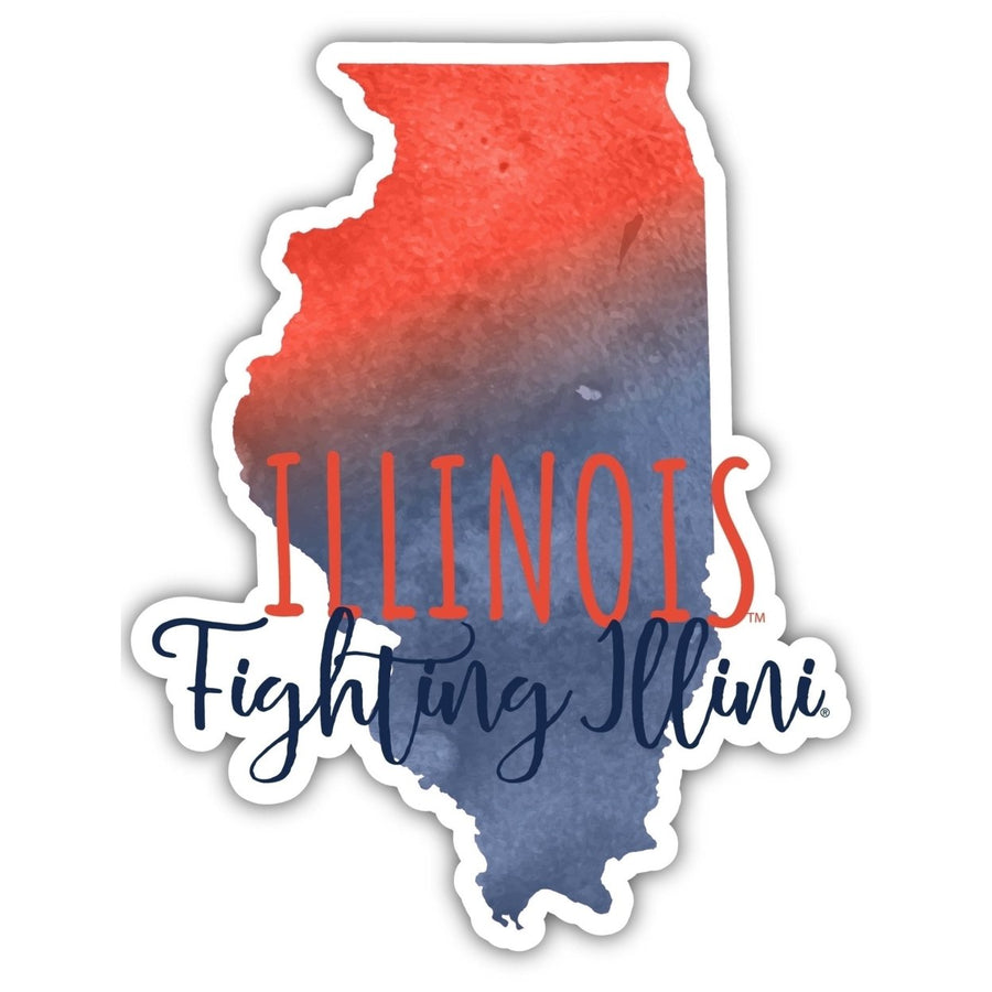 Illinois Fighting Illini 4-Inch Watercolor State Shaped NCAA Vinyl Decal Sticker for Fans, Students, and Alumni Image 1