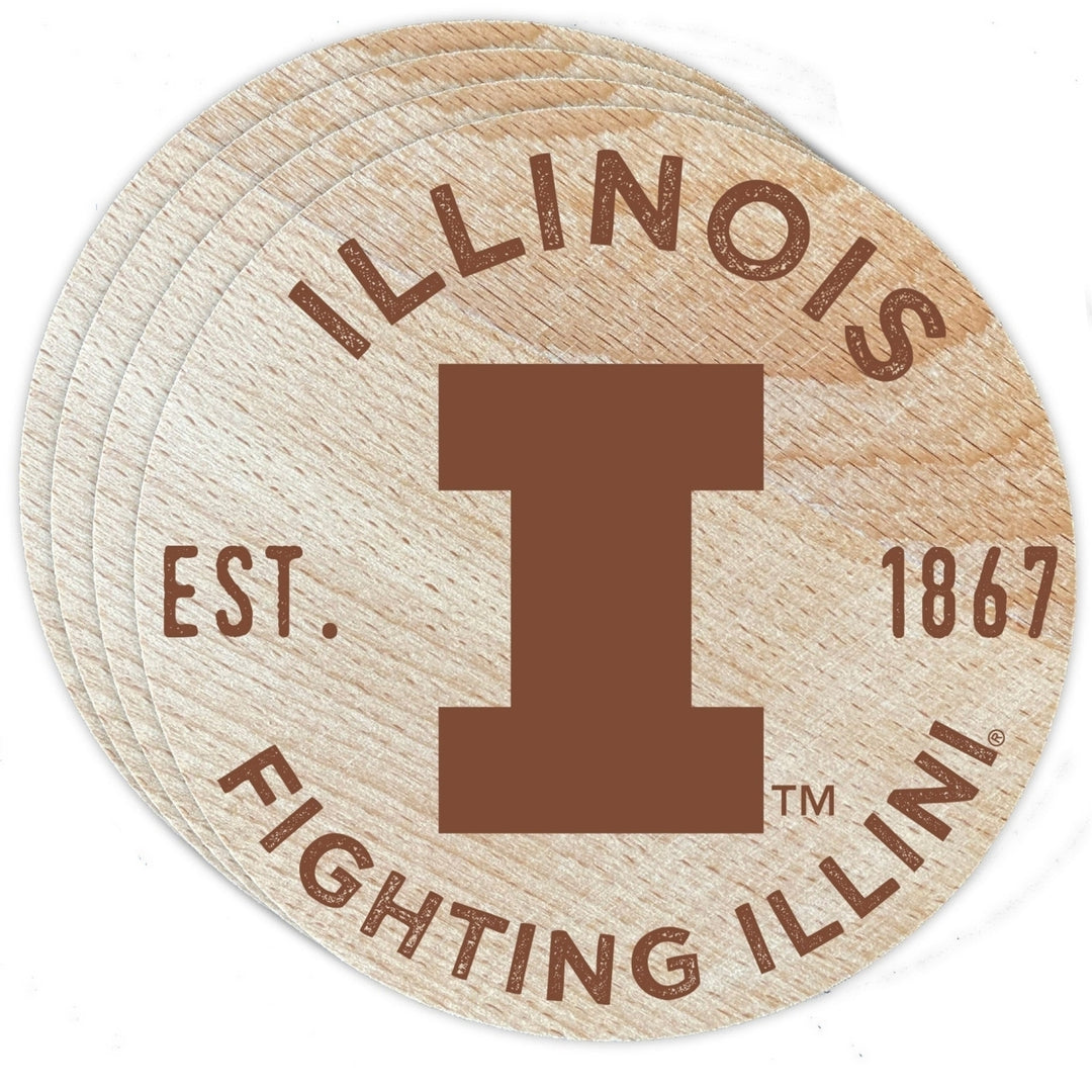 Illinois Fighting Illini Officially Licensed Wood Coasters (4-Pack) - Laser Engraved, Never Fade Design Image 1