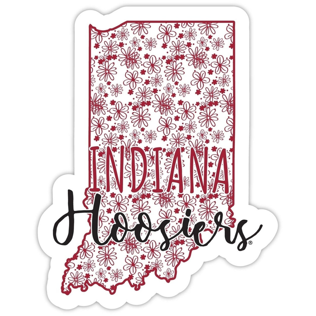 Indiana Hoosiers 4-Inch State Shaped NCAA Floral Love Vinyl Sticker - Blossoming School Spirit Decal Image 1