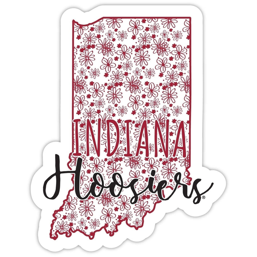 Indiana Hoosiers 4-Inch State Shaped NCAA Floral Love Vinyl Sticker - Blossoming School Spirit Decal Image 1