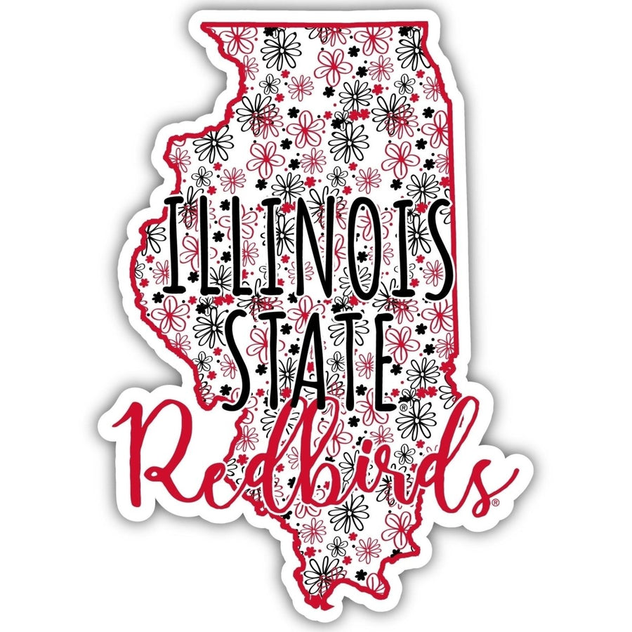 Illinois State Redbirds 4-Inch State Shaped NCAA Floral Love Vinyl Sticker - Blossoming School Spirit Decal Image 1