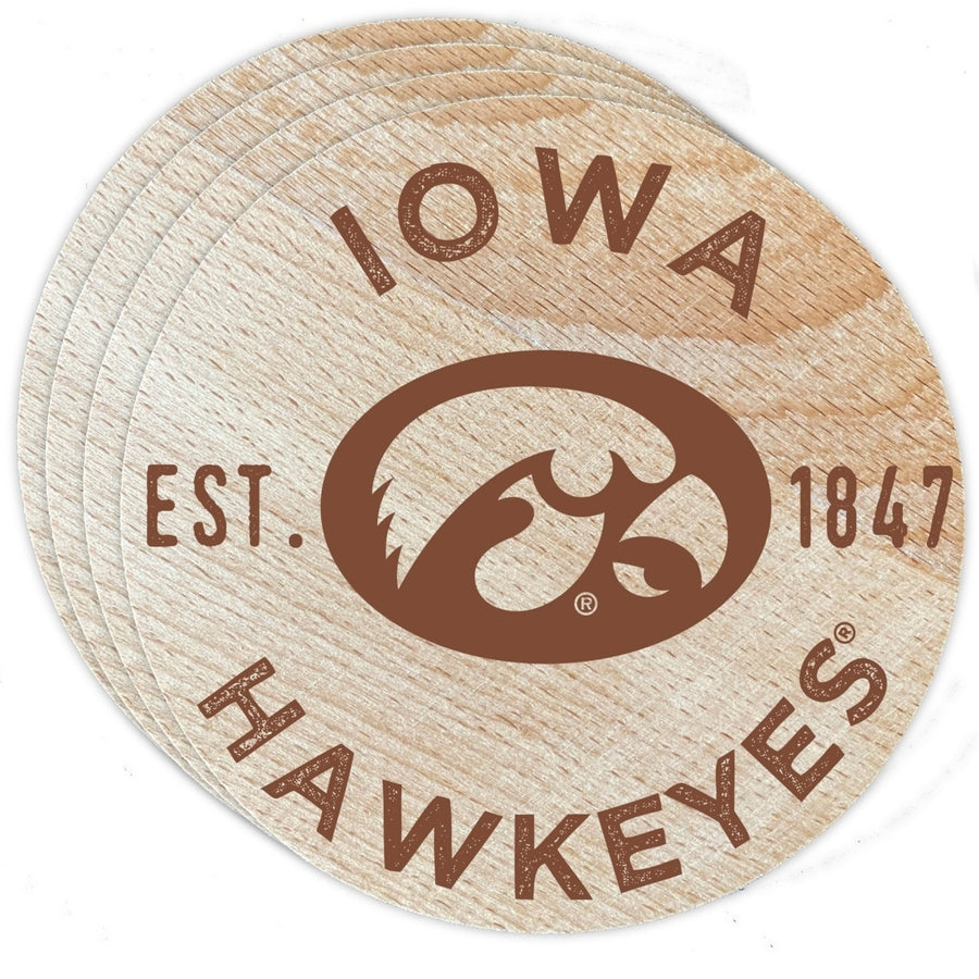 Iowa Hawkeyes Officially Licensed Wood Coasters (4-Pack) - Laser Engraved, Never Fade Design Image 1