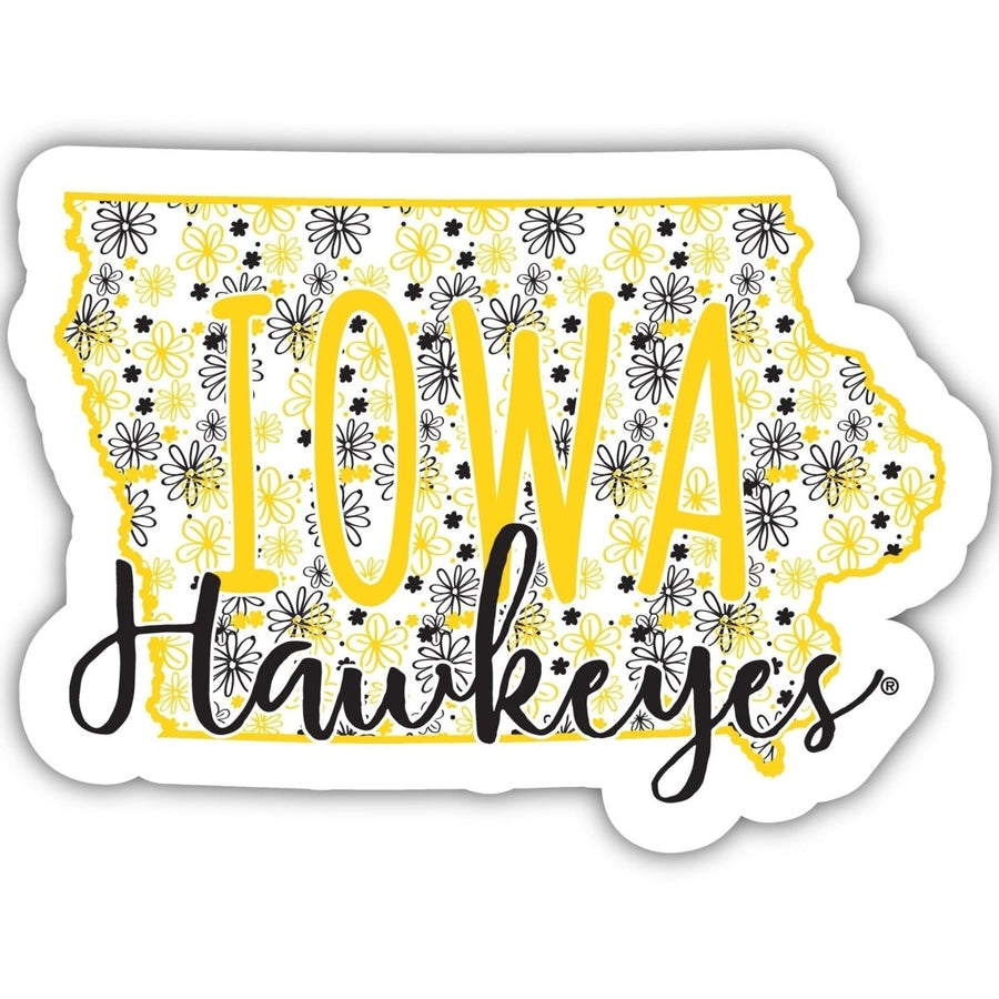 Iowa Hawkeyes 4-Inch State Shaped NCAA Floral Love Vinyl Sticker - Blossoming School Spirit Decal Image 1